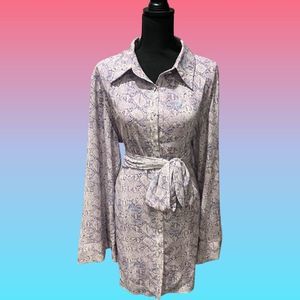 SHOWPO HADID LAVENDER SNAKESKIN BELL SLEEVE WRAP DRESS​